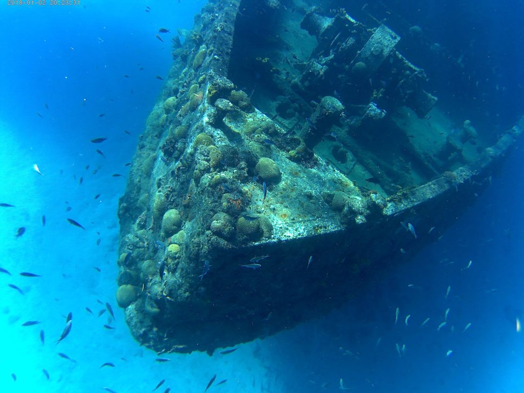 Shipwreck as seen while snorkeling on an excursion in Barbados.